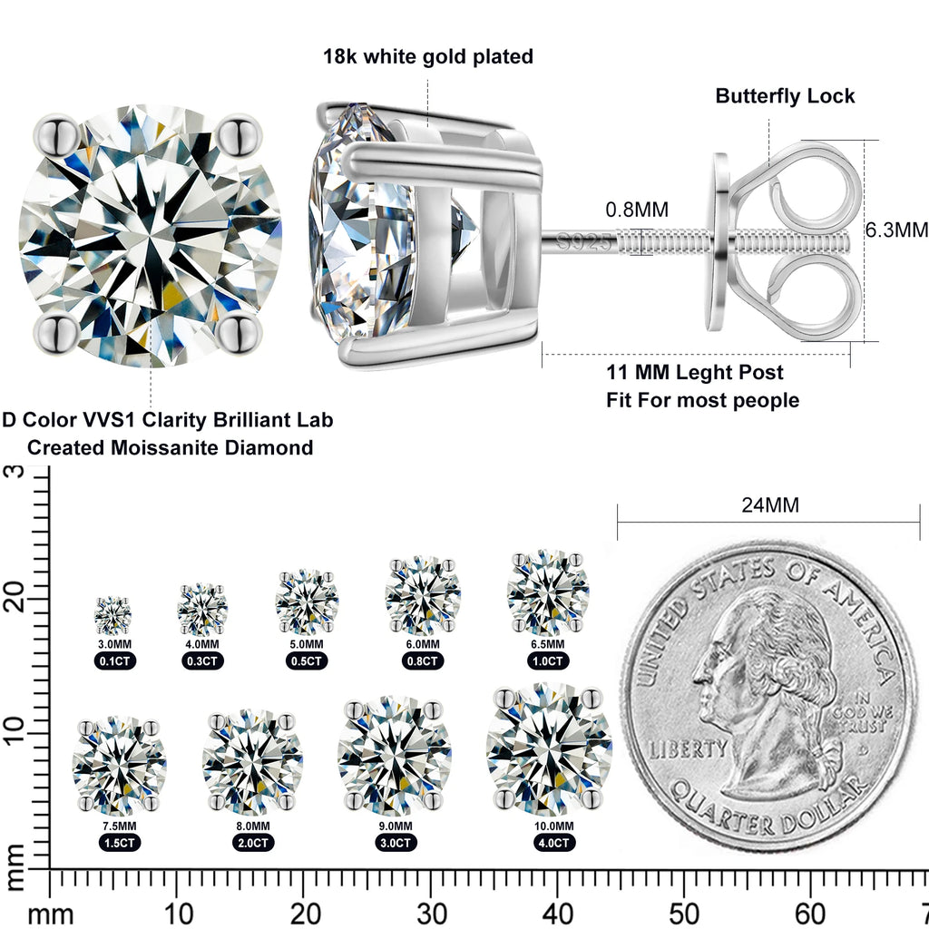 Elegant Moissanite Stud Earrings in 925 Sterling Silver