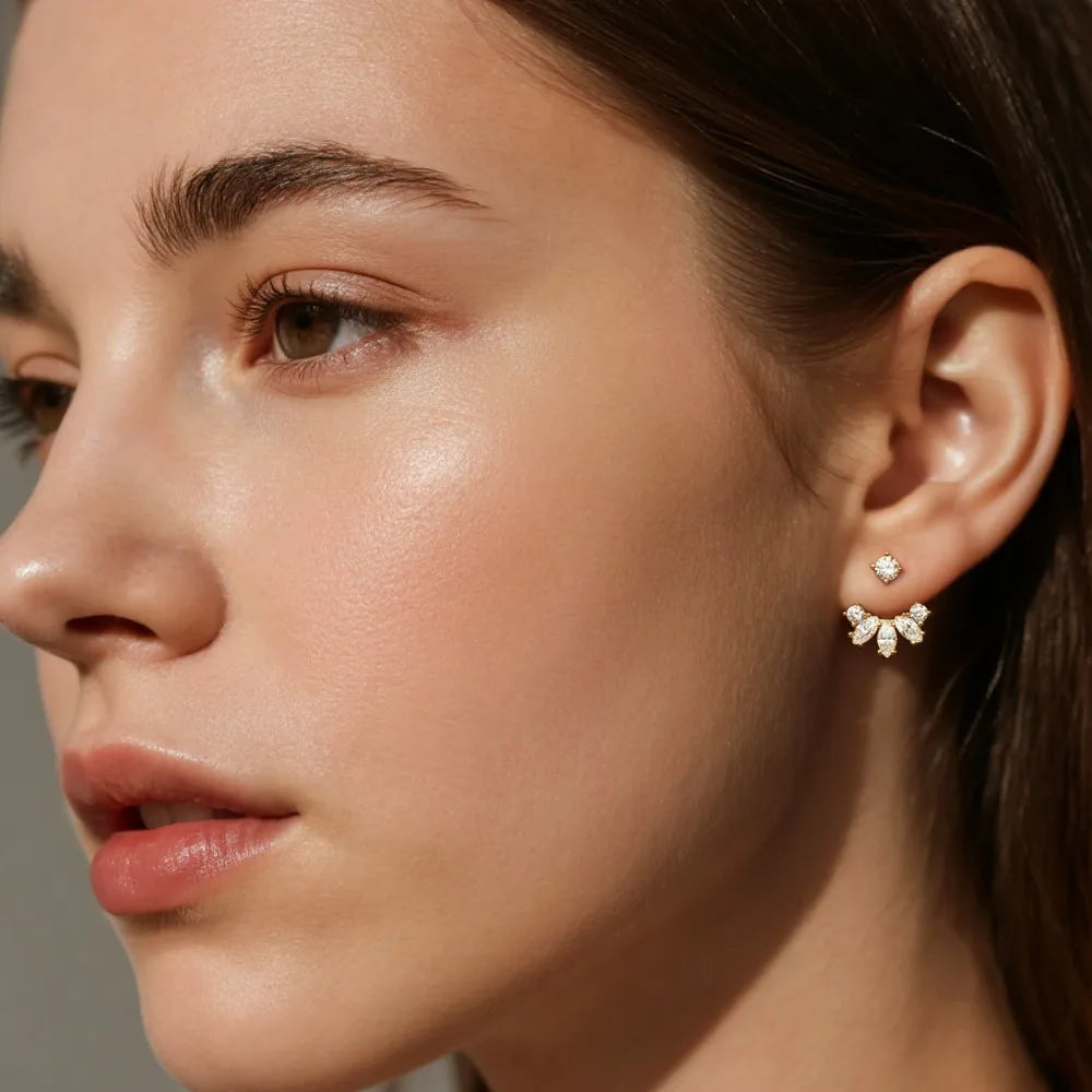 Elegant Moissanite Stud Earrings in 18K Gold Plated S925 Silver