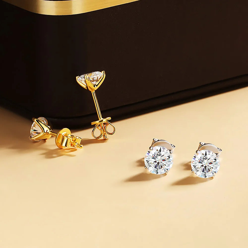 FIRST Exquisite Moissanite Stud Earrings - Dazzling Brilliance in 18K Gold Plated Sterling Silver