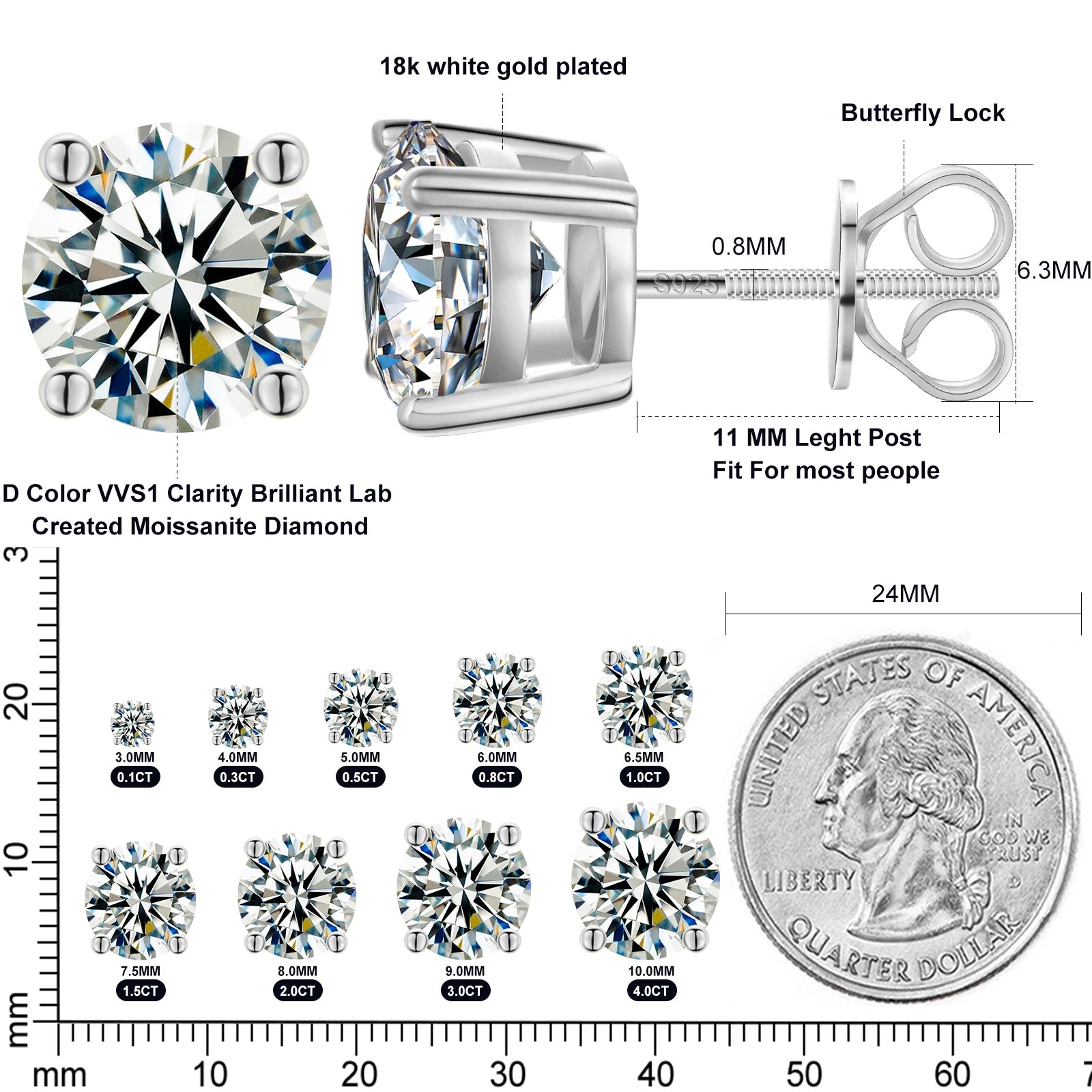 Elegant Moissanite Stud Earrings in 925 Sterling Silver