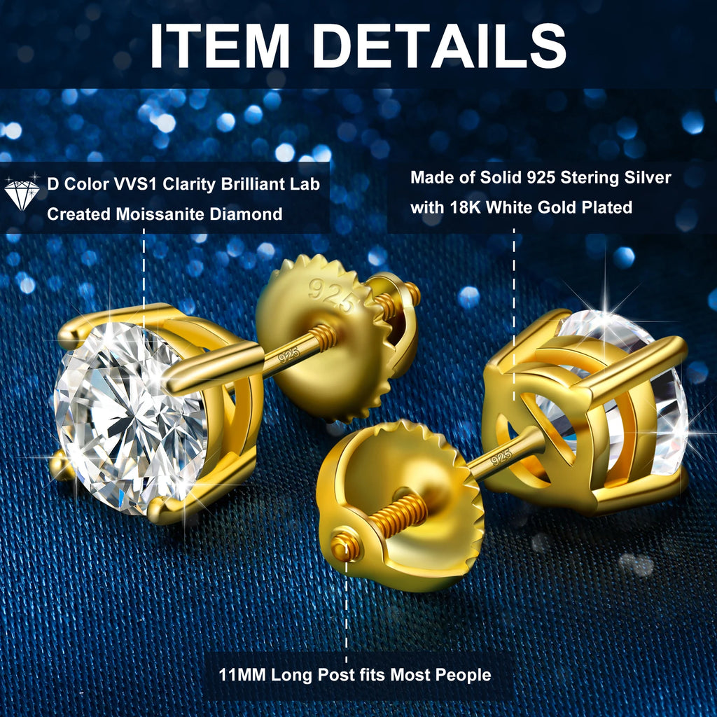 Elegant Moissanite Stud Earrings in 925 Sterling Silver
