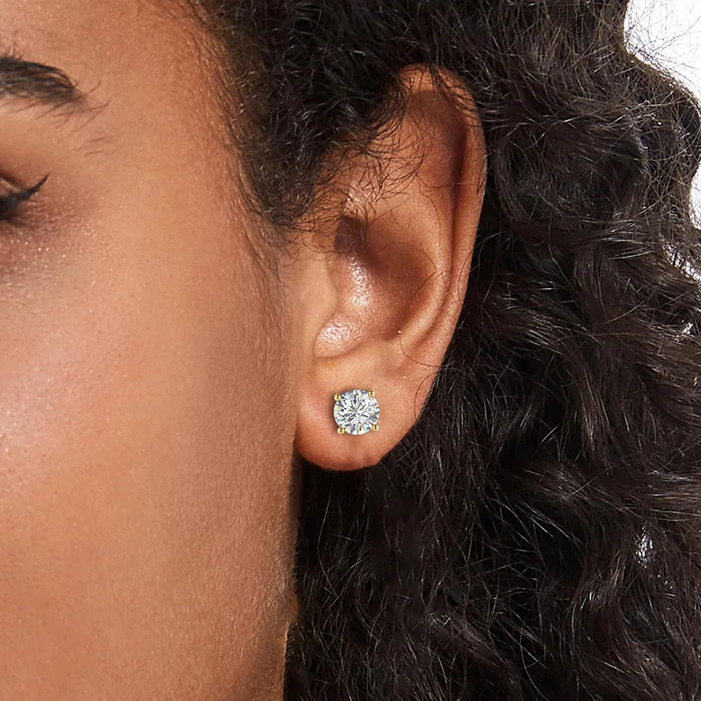 FIRST Exquisite Moissanite Stud Earrings - Dazzling Brilliance in 18K Gold Plated Sterling Silver