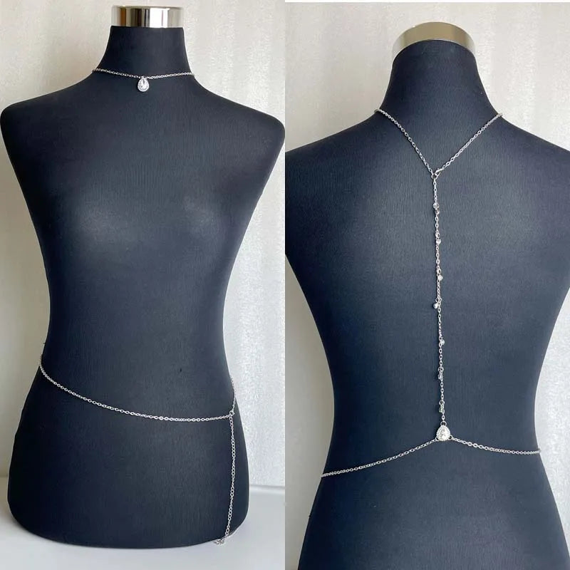 Elegant Zircon Water Drop Back Necklace for Women